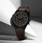 Naviforce 9233  Leather Wrist Watch For Men-Coffee