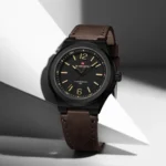 Naviforce 9233  Leather Wrist Watch For Men-Coffee