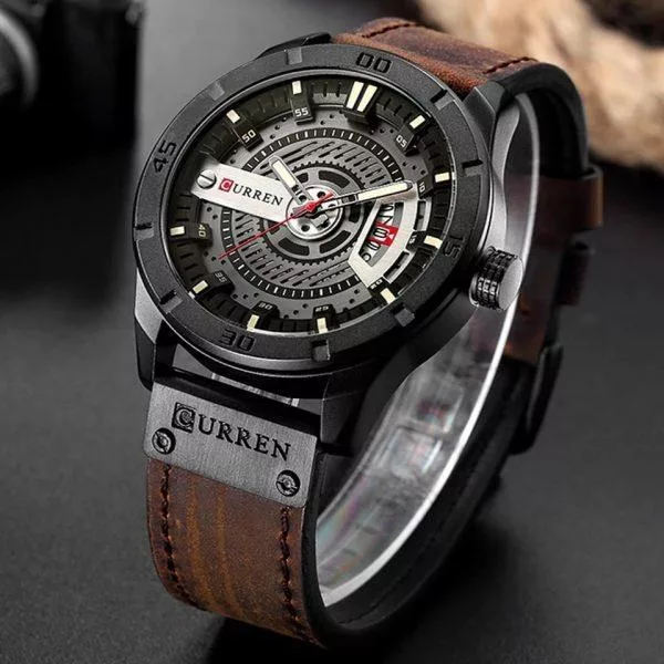 Curren 8301 Leather Wrist Watch For Men-Brown
