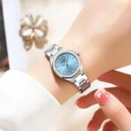 CURREN 9100 Elegant Fashion Stainless Steel Ladies Watch- Silver Sky Blue - Image 3