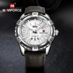 Naviforce 9117 Original Leather Belt  Watch For Men – Silver