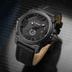 Naviforce 9099 Leather Wrist Watch For Men-Black White