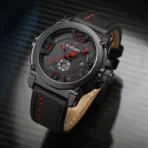 Naviforce 9099 Leather Wrist  Watch For  Men-Black Red