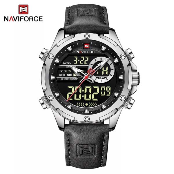 Naviforce 9208 Watch For Men – Silver Black and Black Belt