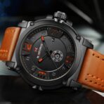 Naviforce 9099 Leather Wrist Watch For Men-Black Orange - Image 2
