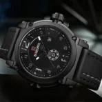 Naviforce 9099 Leather Wrist Watch For Men-Black White - Image 2