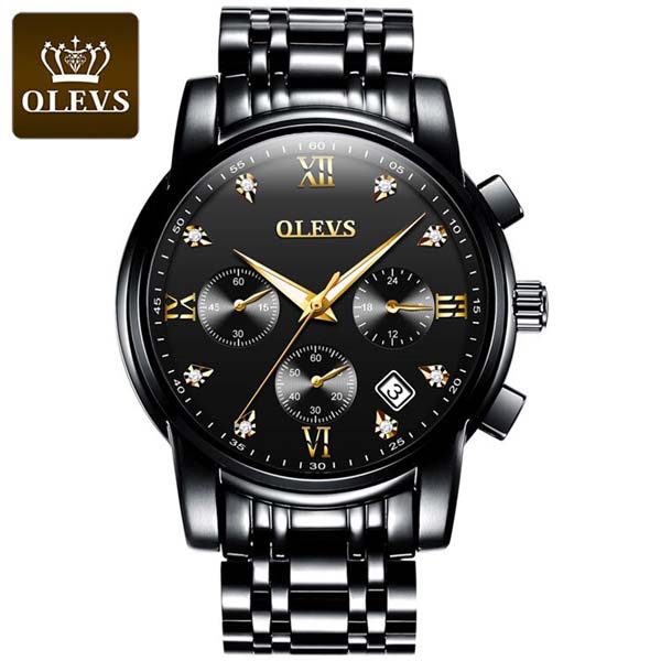 Olevs 2858 Stainless Steel Watch For Men Full Black