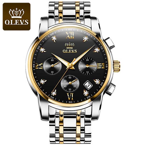 Olevs 2858 Stainless Steel Watch For Men Golden Silver and Black