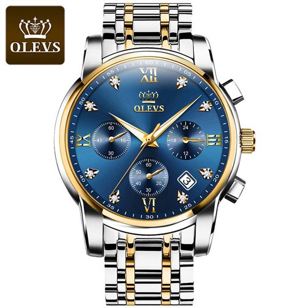 Olevs 2858 Stainless Steel Watch For Men Golden Silver and Blue