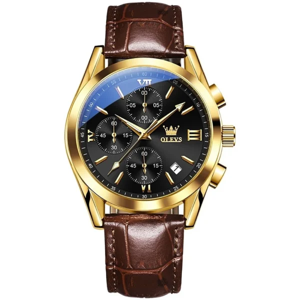 OLEVS 2872 Leather Watch For Men Golden Black