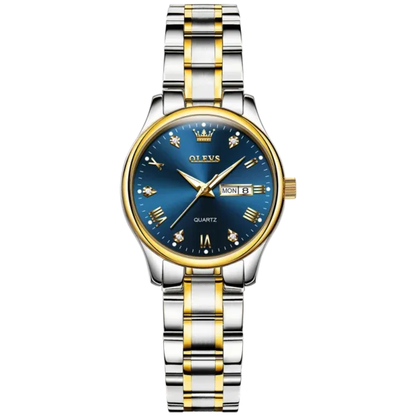 OLEVS 5563 Premium Quality Watch For Woman Golden Silver and Blue