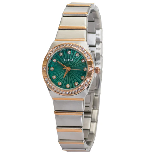 Original 889 Oliya Watch For Woman Stone Silver and Green