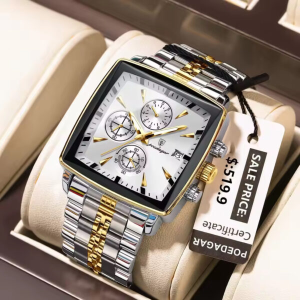 POEDAGAR 866 Luxury Square Chronograph Men’s Watch