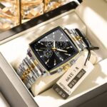 POEDAGAR 866 Luxury Square Chronograph Men’s Watch Golden Silver and Black