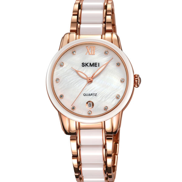 SKMEI 2175 WOMEN ROSE GOLD CERAMIC ALLOY LUXURY FASHION WATERPROOF WATCH