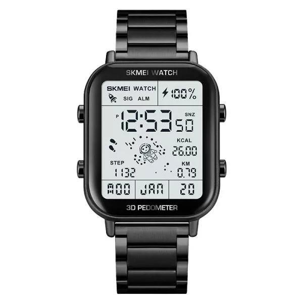 Skmei 1888 Digital Wrist Watch- Black Chain and Silver Dial