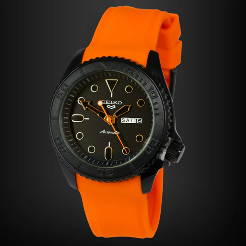 Stylish SEIKO Sweep Movement Quartz Watch-Black and Orange