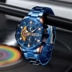 Curren 8402 Original Watch for Men – Rose Gold Blue