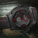Naviforce 9099 Leather Wrist  Watch For  Men-Black Red - Image 2