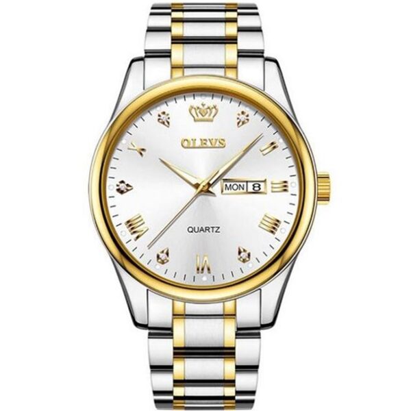 OLEVS 5563 Premium Quality  Watch For Men Golden Silver and White