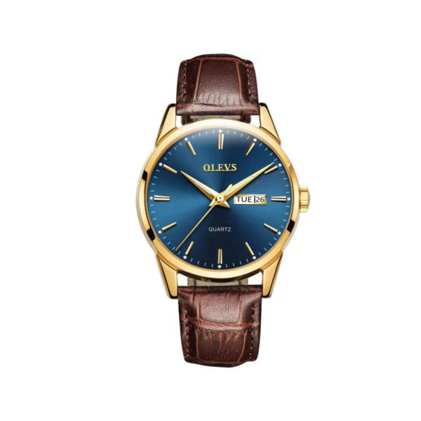 Olevs 6898 Leather Men’s Watch – Brown Blue