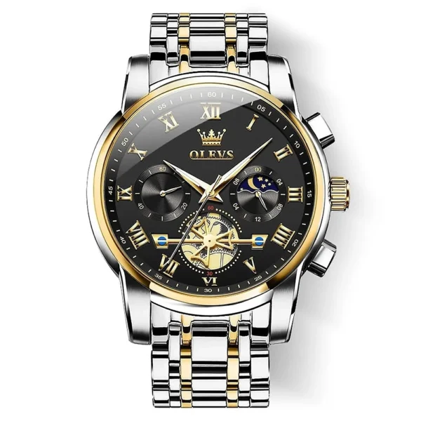 OLEVS Watch 2859 Chronograph For Men Golden Silver and Black