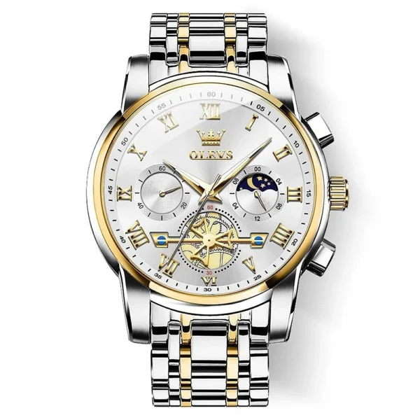 OLEVS Watch 2859 Chronograph For Men Golden Silver and White
