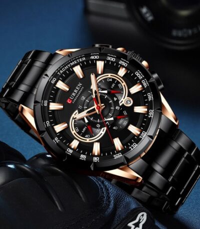 CURREN 8363 Original Watch for Men - Rose Gold Black
