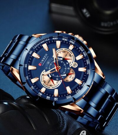 CURREN 8363 Original Watch for Men - Rose Gold Blue