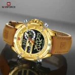 Naviforce 9208 Leather Watch  For Men - Golden - Image 3