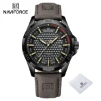 Naviforce 8023 Leather Watch For Men - Coffee Black