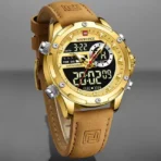 Naviforce 9208 Leather Watch  For Men - Golden