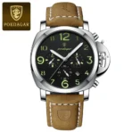 Poedagar 859 Watch For Men-Brown Leather and Black Dial