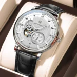 Poedagar 1416 Automatic Mechanical Watch For Men-White Dial Black Belt