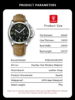 Poedagar 859 Watch For Men-Brown Leather and Black Dial - Image 3