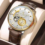 Poedagar 1416 Automatic Mechanical Watch For Men-white Dial Choclete Belt