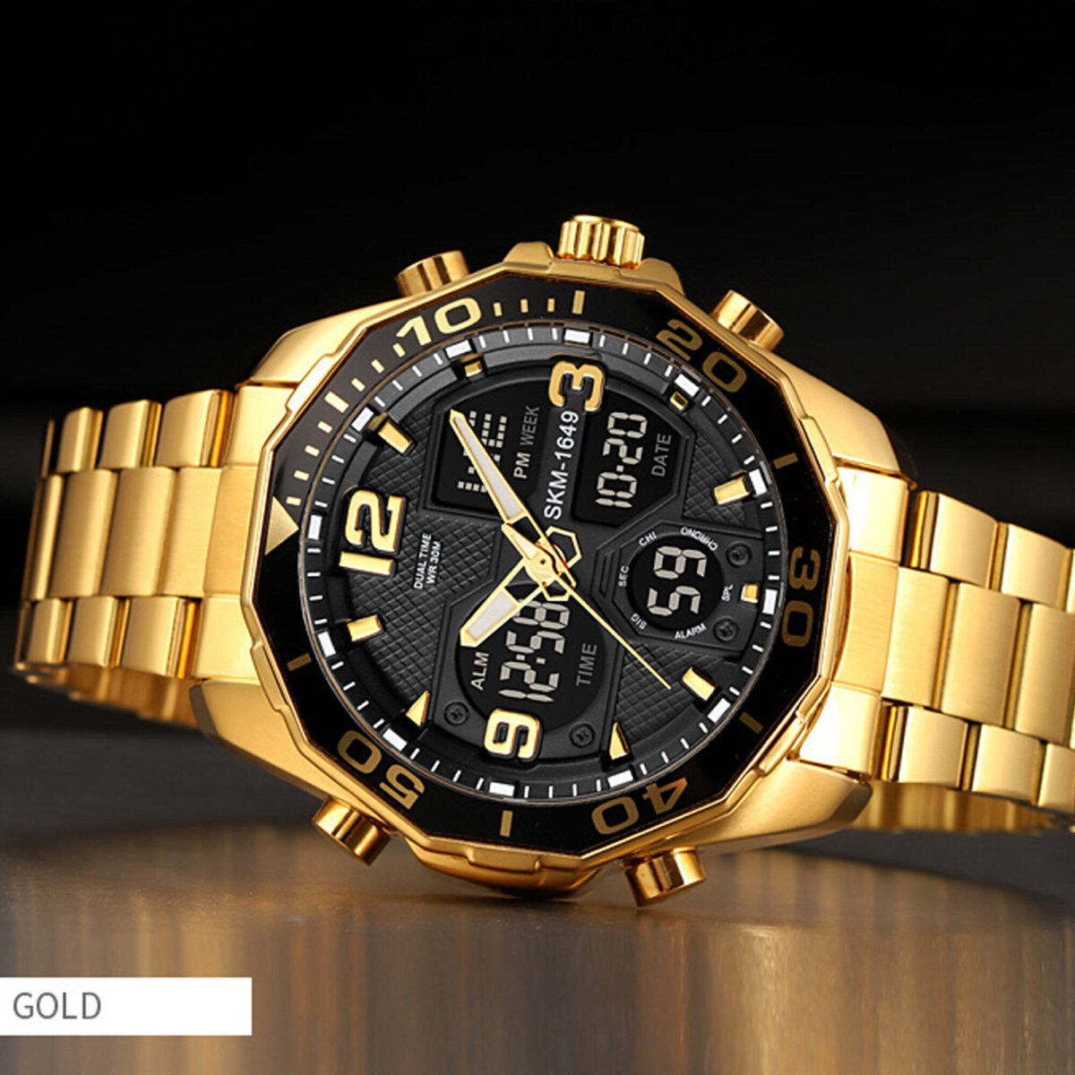 SKMEI 1649 Digital Analog Watch  For Men-Golden Black - Image 2