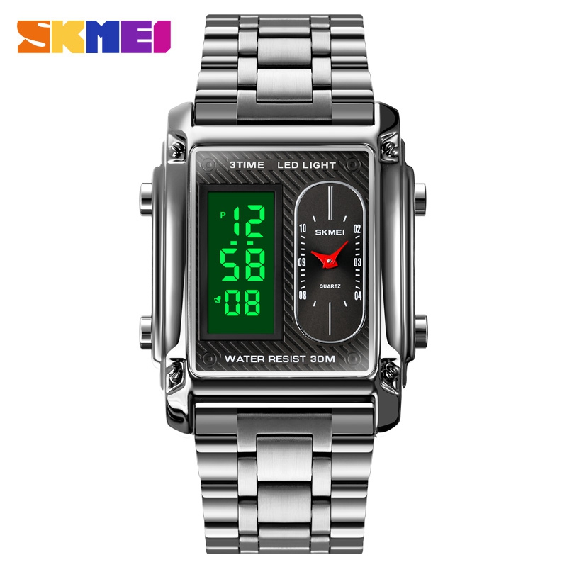 SKMEI 1868 Multiple Time Digital Analog WatchFor Watch -silver SKMEI 1868 Multiple Time Digital Watch For Watch For Men-Silver - Image 1