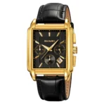 SKMEI 2339 Chronograph Watch For Men-Golden Black Leather