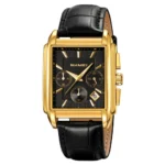 SKMEI 2339 Chronograph Watch For Men-Golden Black Leather