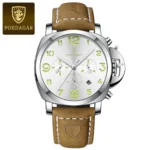 Poedagar 859 Watch For Men-Brown Leather and White Dial