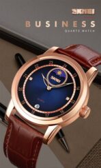 SKMEI 9300 Watch  For Leather Men-Blue Moon Choclete Belt - Image 2