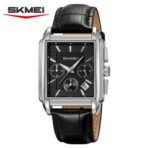 SKMEI 2339 Chronograph Watch For Men-Silver Black Leather