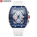 CURREN 8442 Multi-function Chronograph Men Watch Silicone Band Sports Quartz Watches- White - Image 3