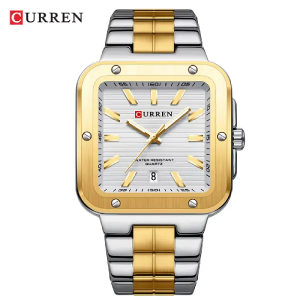 CURREN 8479 Orginal Watch For Men-Golden Silver and White
