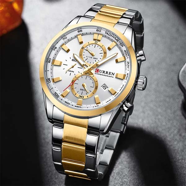 Curren 8445 Orginal Watch For Men-Golden Silver White