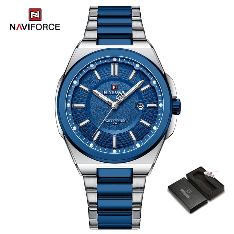 NAVIFORCE-2023-Quartz-Watches-Top-Luxury-Brand-Waterproof-Sport-Stainless-Steel-Luminous-Male-Wristwatch-Relogio-Masculino Naviforce 9212 Watch For Men- Silver Blue - Image 1