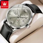 Olevs 2931 Leather Watch For Men-Black Gray