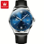 Olevs 2931 Leather Watch For Men-Black Blue - Image 3