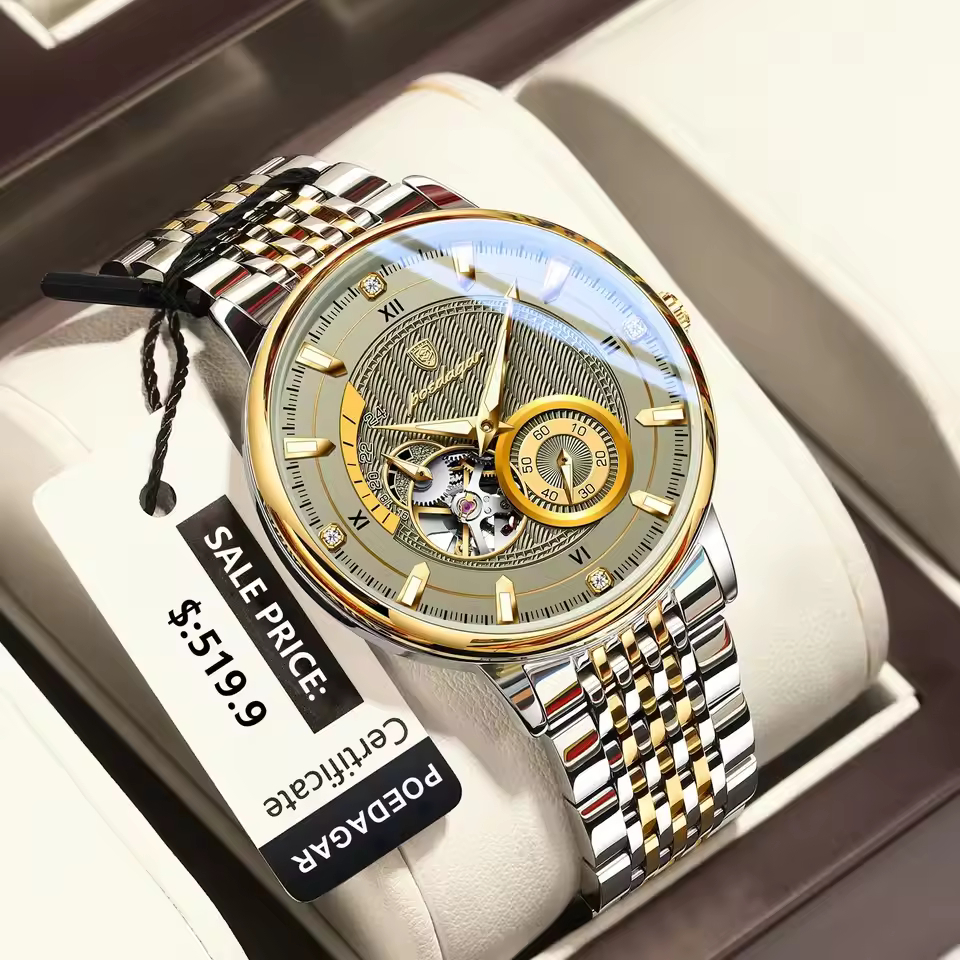 POEDAGAR 1416 Luxury Fashion Automatic Mechanical Stainless Steel Men’s Watch – Gold Grey8 POEDAGAR 1416 Luxury Fashion Automatic Mechanical Stainless Steel Men’s Watch – Gold Grey - Image 1